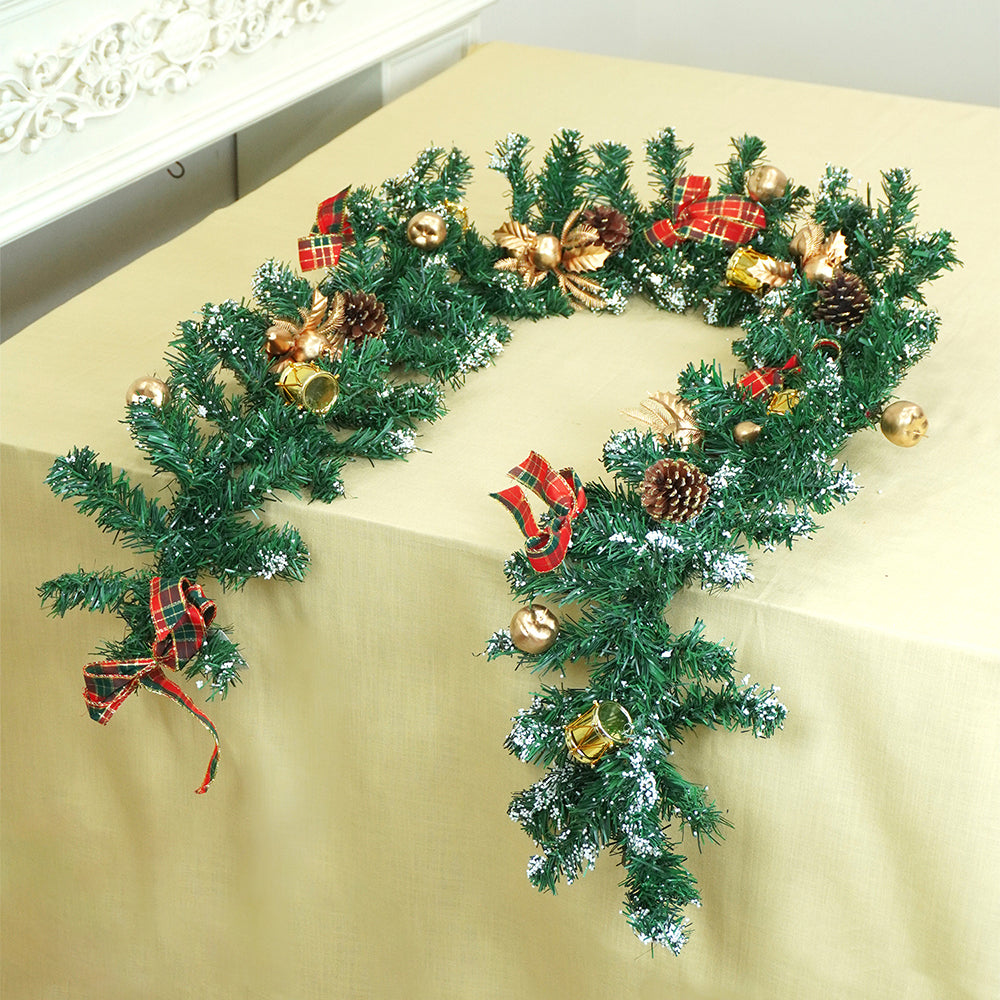 6 feet Gold, Green Red Bows, Xmas Garland filled with , cherries, Snow dust fillers & pinecones Christmas Garland for Home and Table Décor