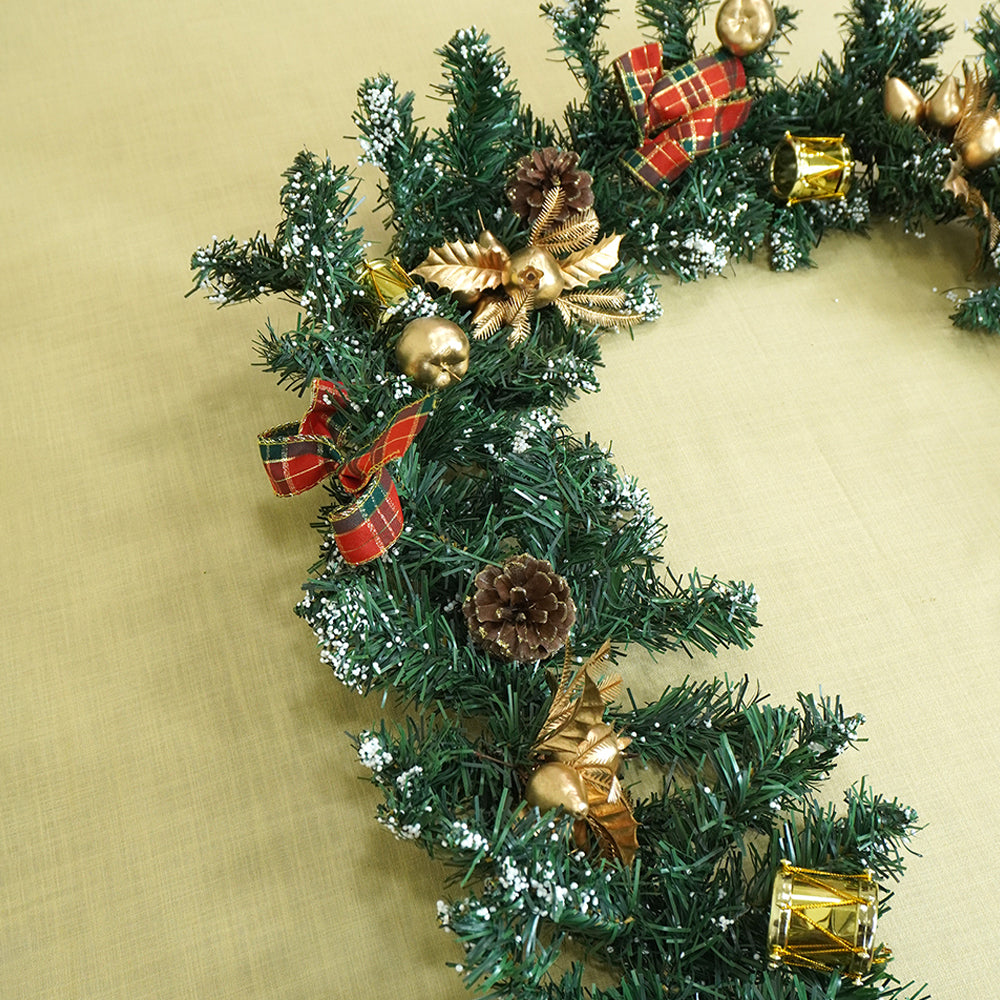 6 feet Gold, Green Red Bows, Xmas Garland filled with , cherries, Snow dust fillers & pinecones Christmas Garland for Home and Table Décor