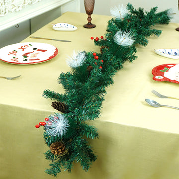 6 feet Deep Green Xmas Garland filled with , cherries, Snow dust fillers & Pinecones Christmas Garland for Home and Table Décor