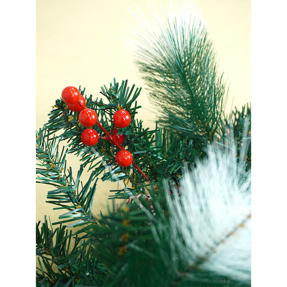 6 feet Deep Green Xmas Garland filled with , cherries, Snow dust fillers & Pinecones Christmas Garland for Home and Table Décor