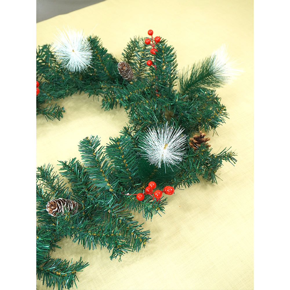6 feet Deep Green Xmas Garland filled with , cherries, Snow dust fillers & Pinecones Christmas Garland for Home and Table Décor