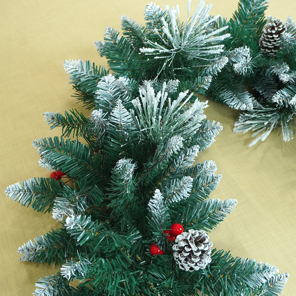 6 feet Snow Dust , Green Xmas Garland filled with , cherries, Snow dust fillers & Snow Pinecones Christmas Garland for Home and Table Décor