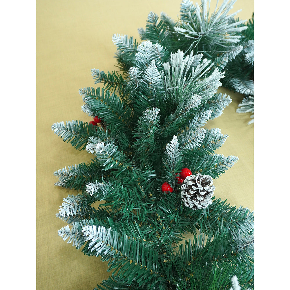 6 feet Snow Dust , Green Xmas Garland filled with , cherries, Snow dust fillers & Snow Pinecones Christmas Garland for Home and Table Décor