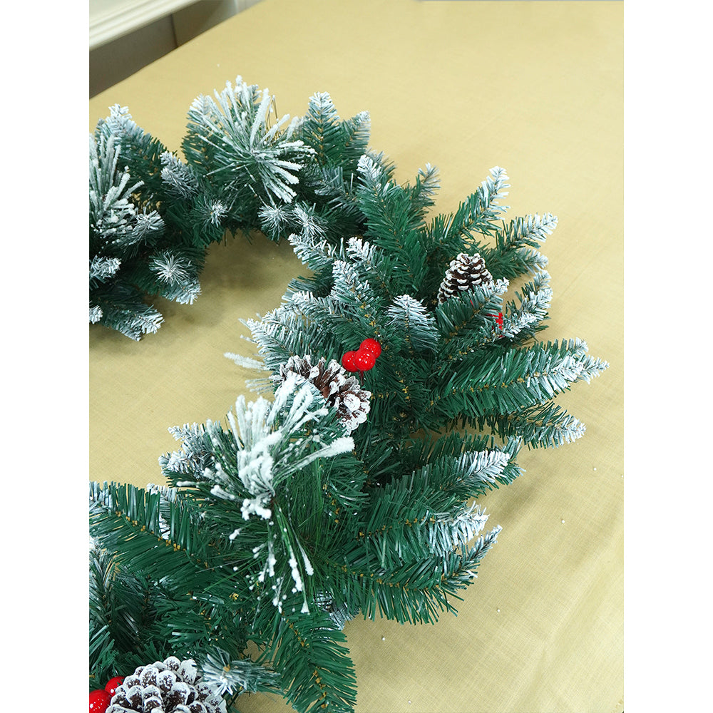 6 feet Snow Dust , Green Xmas Garland filled with , cherries, Snow dust fillers & Snow Pinecones Christmas Garland for Home and Table Décor