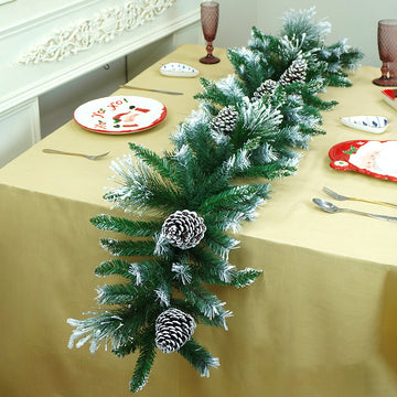 6 feet Snow Dust , Green Xmas Garland filled with Snow dust fillers & Snow Pinecones Christmas Garland for Home and Table Décor