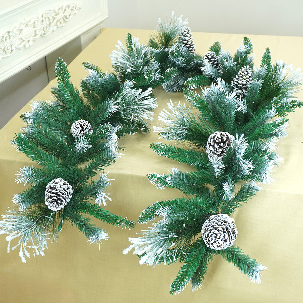 6 feet Snow Dust , Green Xmas Garland filled with Snow dust fillers & Snow Pinecones Christmas Garland for Home and Table Décor
