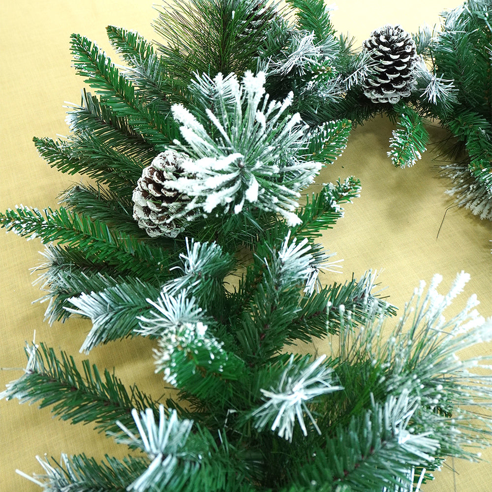 6 feet Snow Dust , Green Xmas Garland filled with Snow dust fillers & Snow Pinecones Christmas Garland for Home and Table Décor