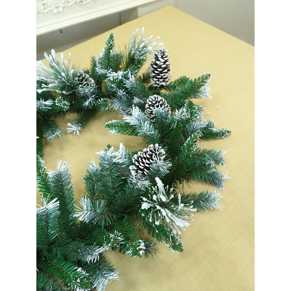 6 feet Snow Dust , Green Xmas Garland filled with Snow dust fillers & Snow Pinecones Christmas Garland for Home and Table Décor