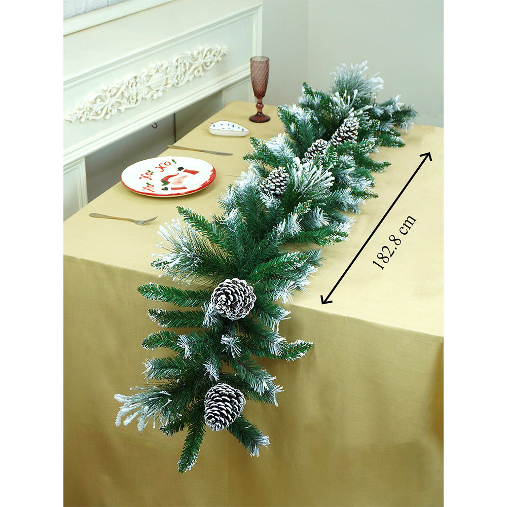 6 feet Snow Dust , Green Xmas Garland filled with Snow dust fillers & Snow Pinecones Christmas Garland for Home and Table Décor