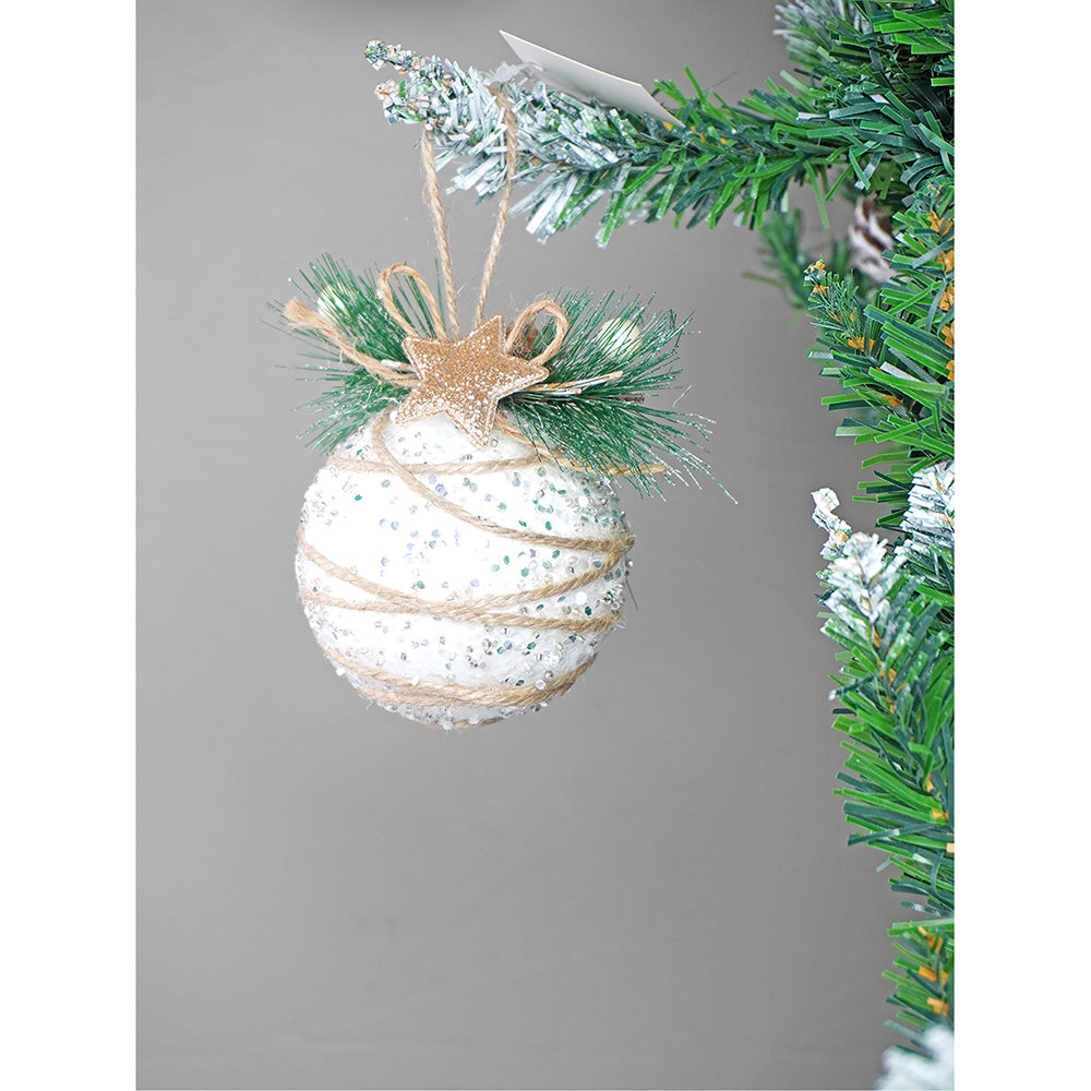 5 pcs Glitter Jute themed Christmas Tree Ornaments