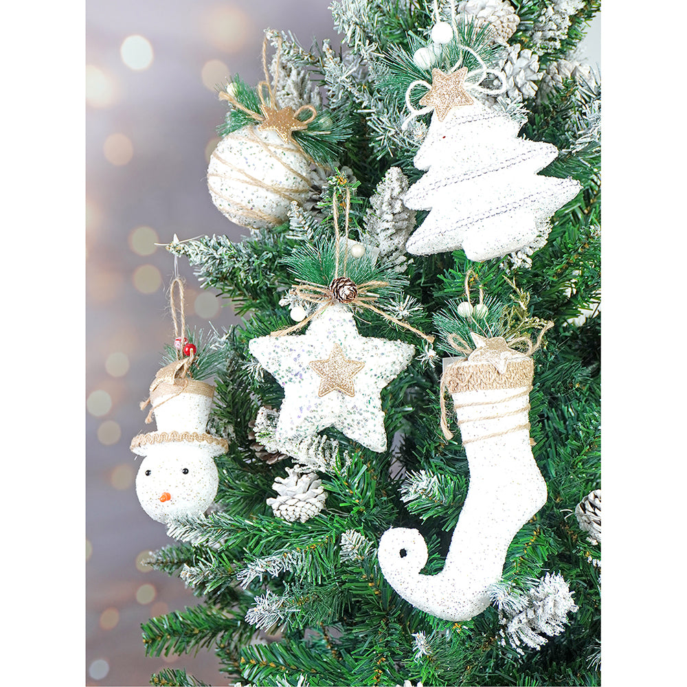 5 pcs Glitter Jute themed Christmas Tree Ornaments