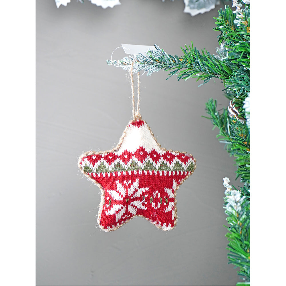 12 pcs Red Knitted Snowflakes themed Christmas Tree Ornaments