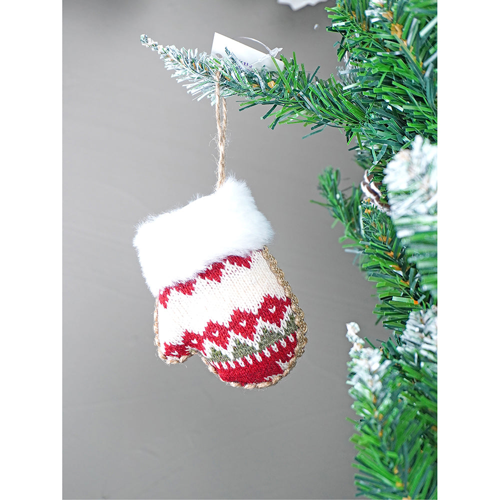 12 pcs Red Knitted Snowflakes themed Christmas Tree Ornaments
