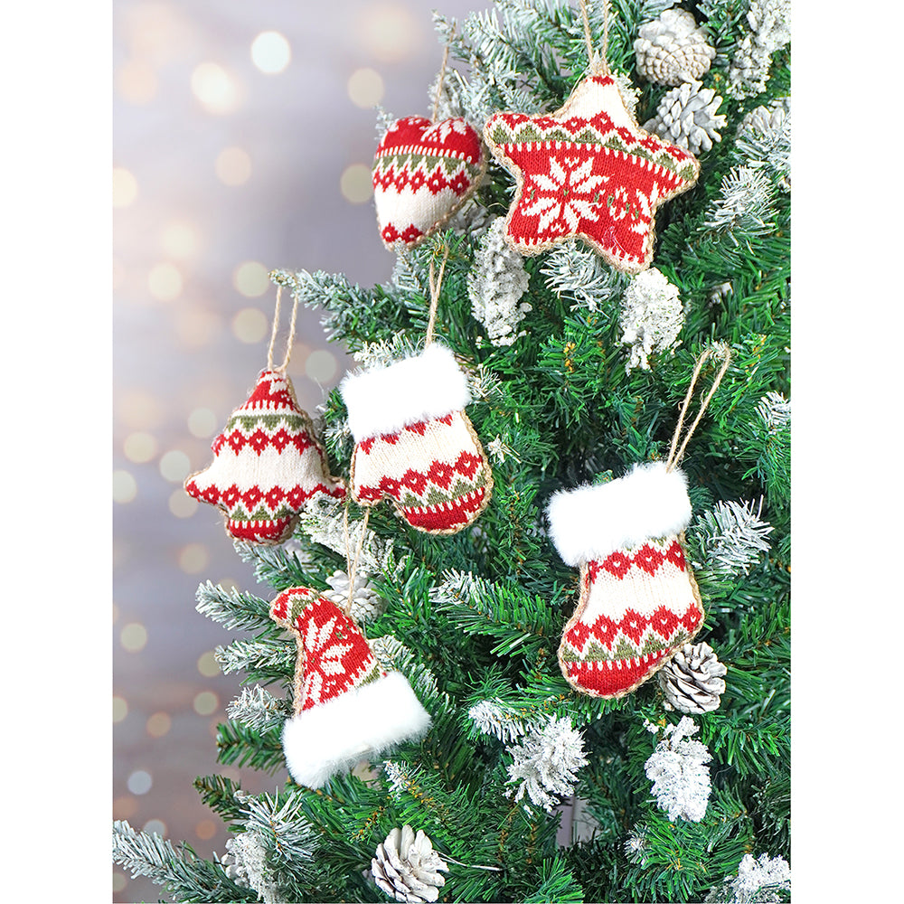 12 pcs Red Knitted Snowflakes themed Christmas Tree Ornaments