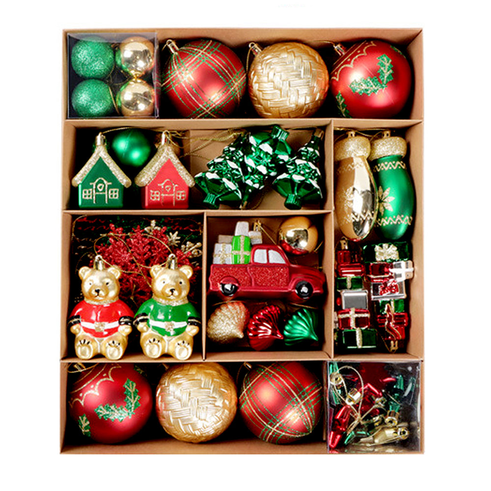 70pcs London Teddy Red & Green themed  assorted Christmas Tree Balls & xmas decoration set