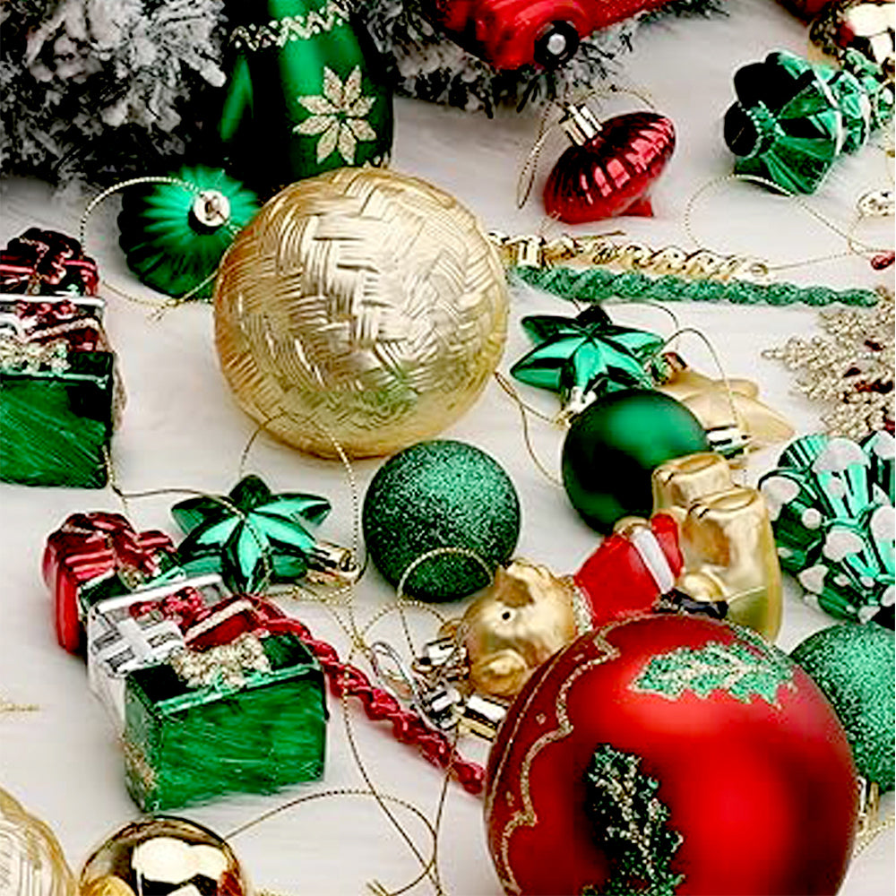 70pcs London Teddy Red & Green themed  assorted Christmas Tree Balls & xmas decoration set