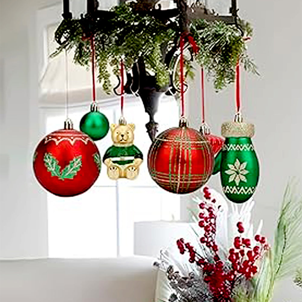 70pcs London Teddy Red & Green themed  assorted Christmas Tree Balls & xmas decoration set