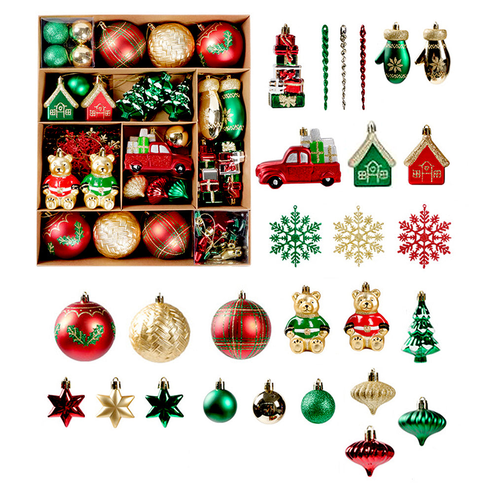 70pcs London Teddy Red & Green themed  assorted Christmas Tree Balls & xmas decoration set