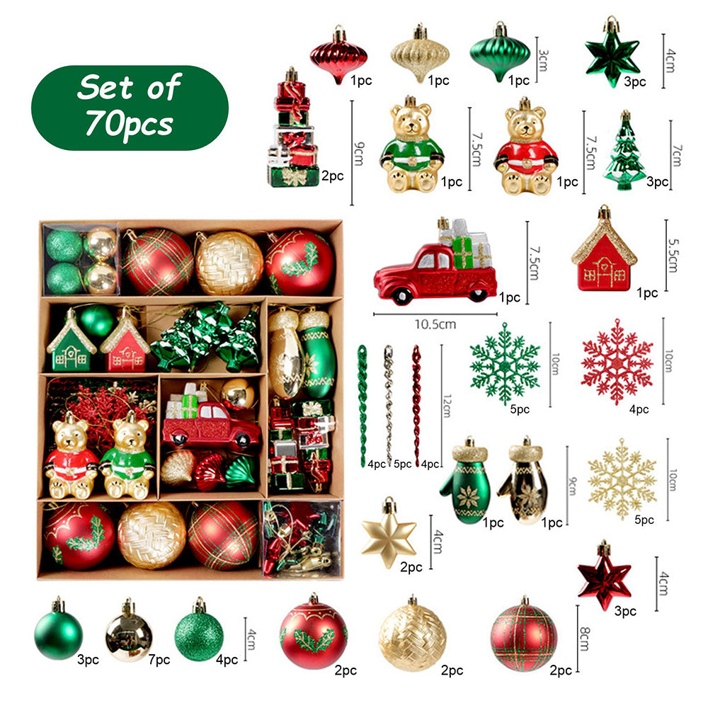 70pcs London Teddy Red & Green themed  assorted Christmas Tree Balls & xmas decoration set