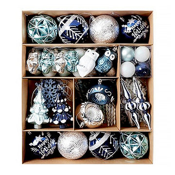70pcs Blue & Silver Owl Chandelier themed  assorted Christmas Tree Balls & xmas decoration set