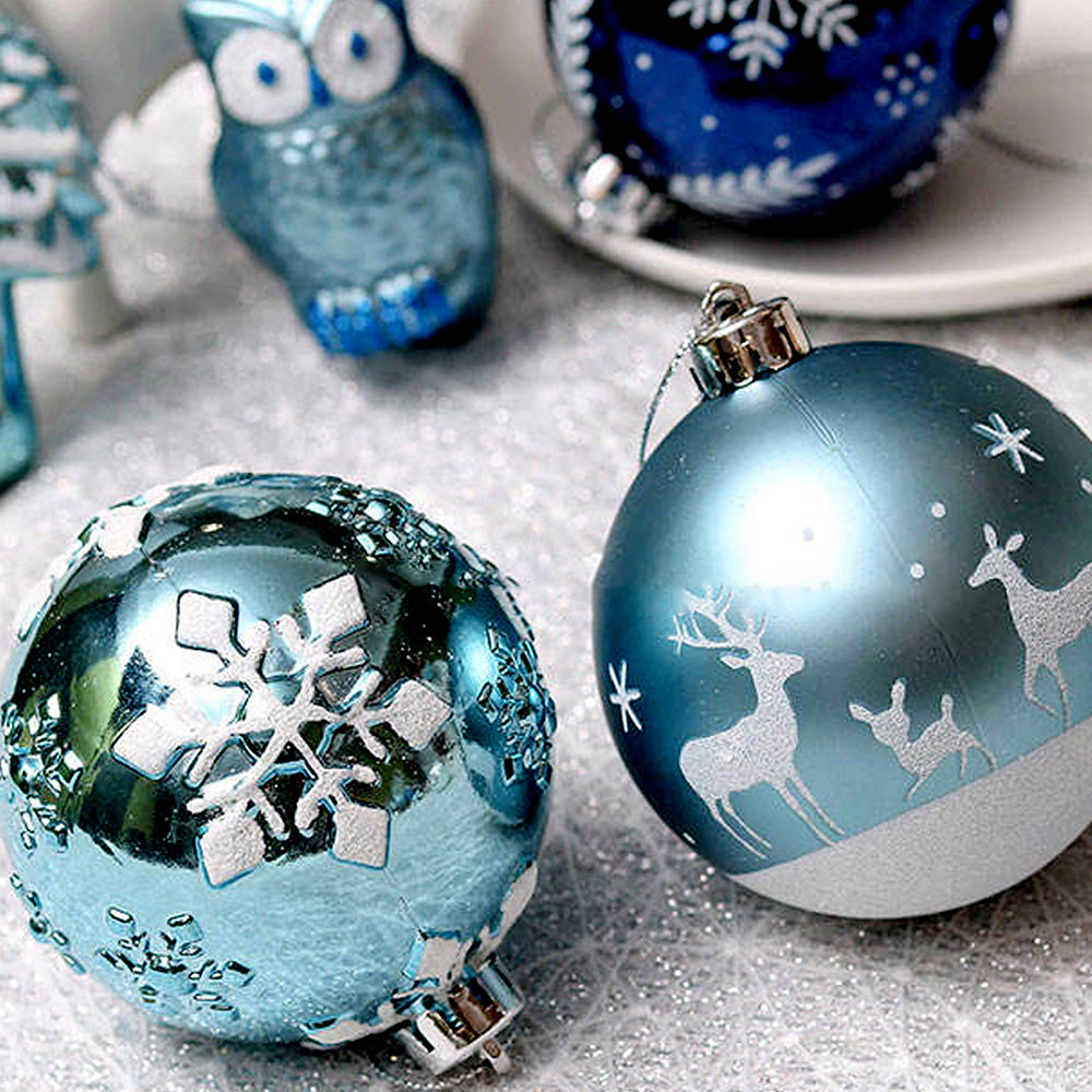 70pcs Blue & Silver Owl Chandelier themed  assorted Christmas Tree Balls & xmas decoration set