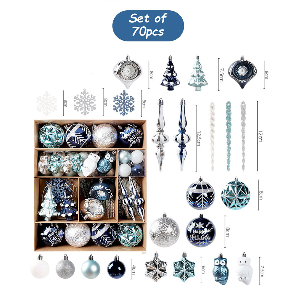 70pcs Blue & Silver Owl Chandelier themed  assorted Christmas Tree Balls & xmas decoration set