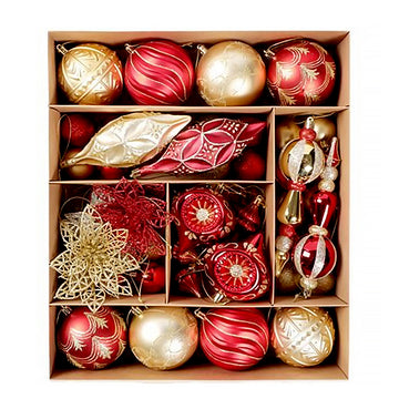 70pcs Red & Gold Poinsetta themed  assorted Christmas Tree Balls & xmas decoration set
