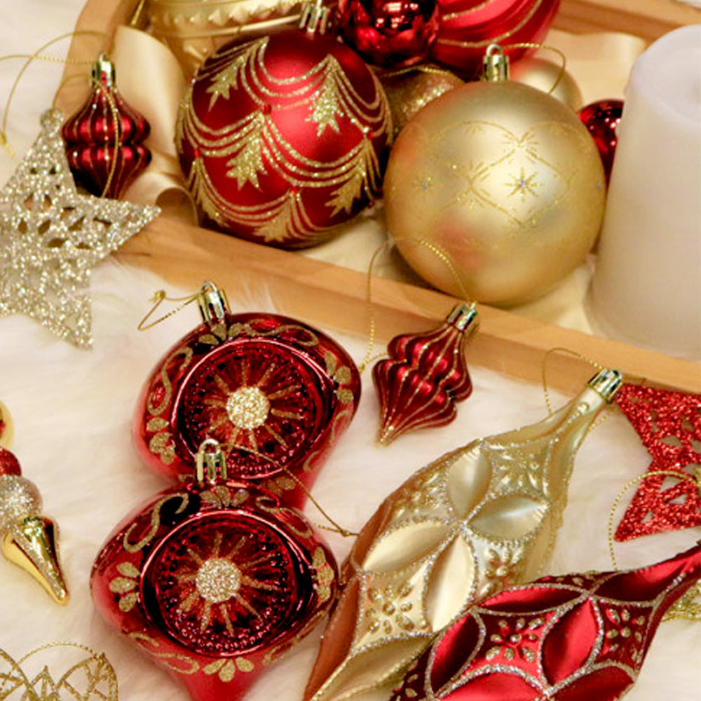 70pcs Red & Gold Poinsetta themed  assorted Christmas Tree Balls & xmas decoration set