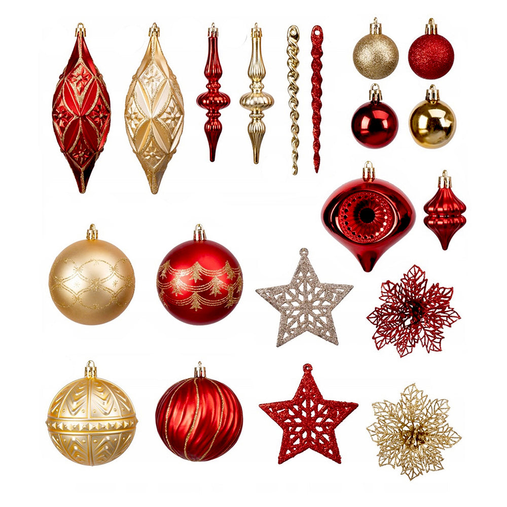 70pcs Red & Gold Poinsetta themed  assorted Christmas Tree Balls & xmas decoration set