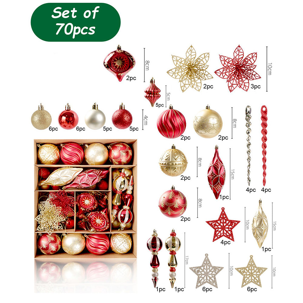 70pcs Red & Gold Poinsetta themed  assorted Christmas Tree Balls & xmas decoration set