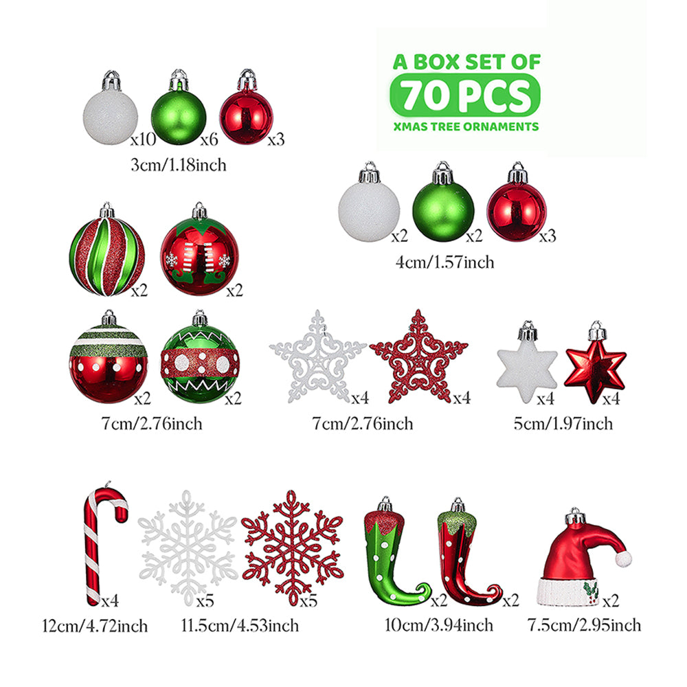 70 pcs Red & Green Elf Hat  themed Christmas Balls tree hanging, Xmas Decoration set.