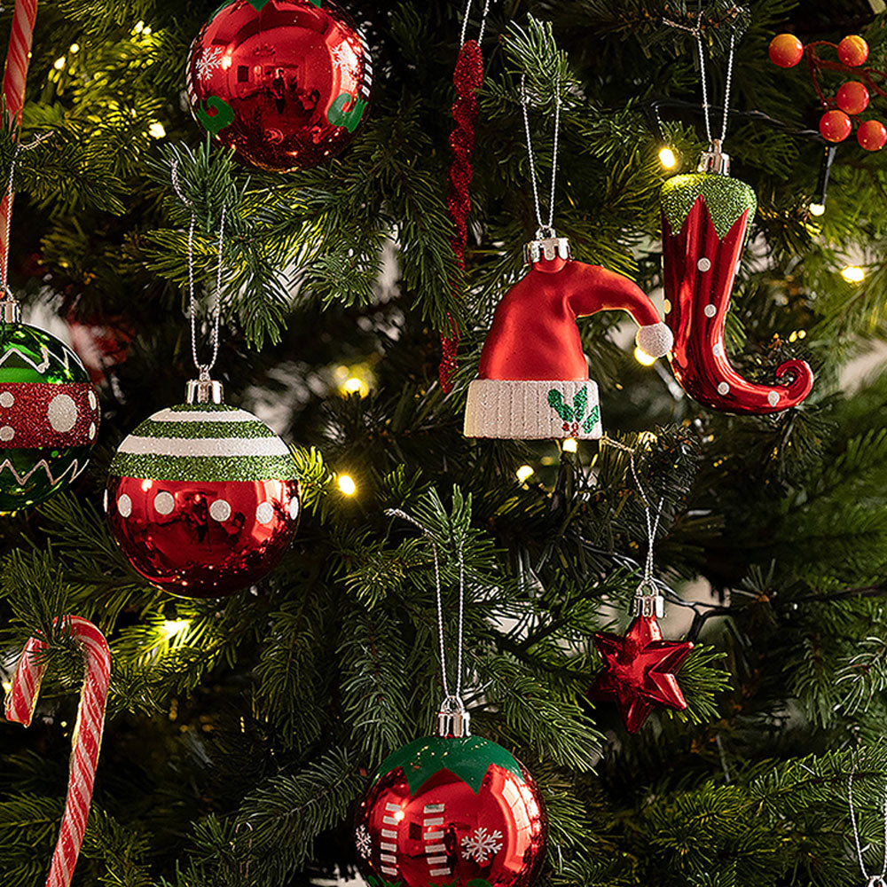 70 pcs Red & Green Elf Hat  themed Christmas Balls tree hanging, Xmas Decoration set.
