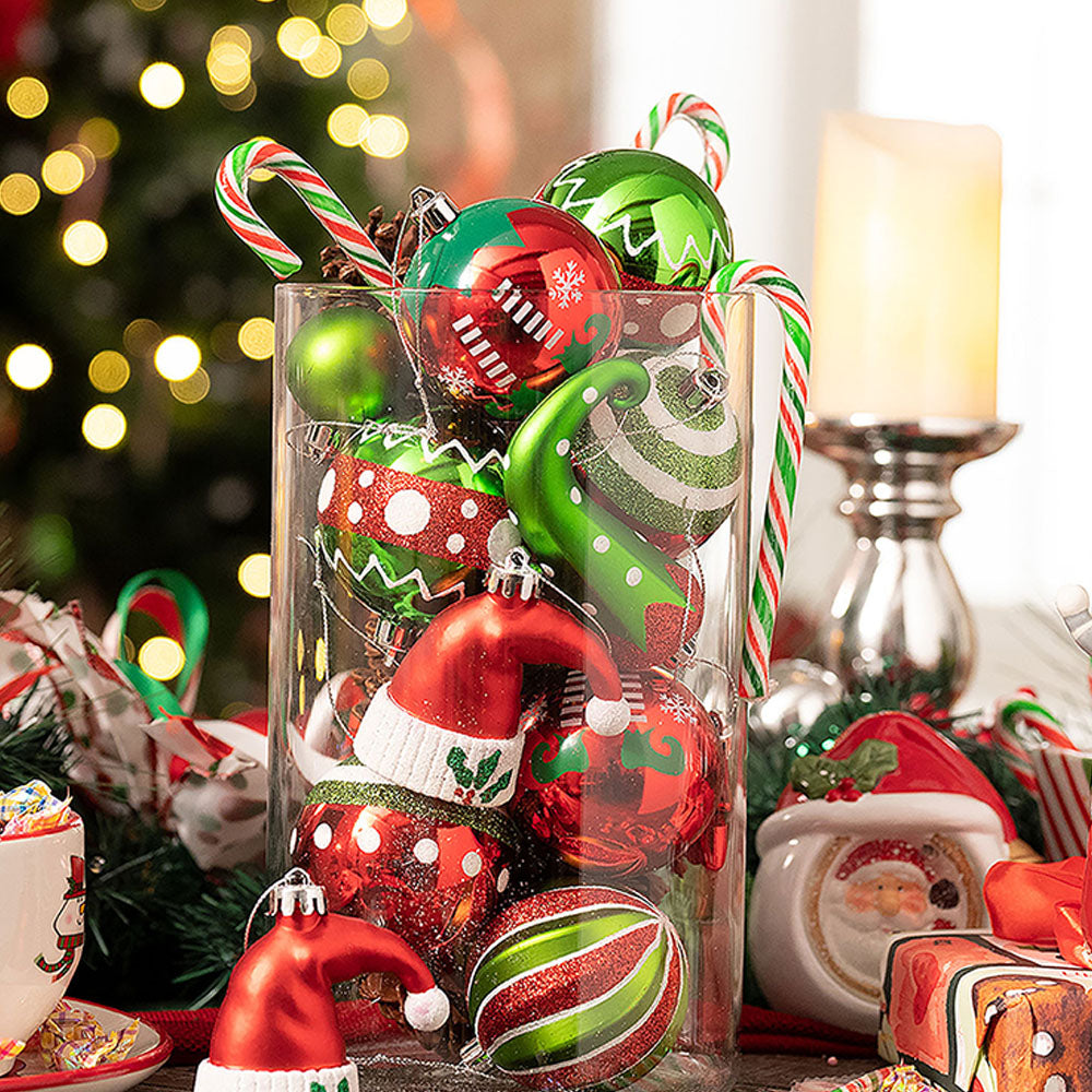 70 pcs Red & Green Elf Hat  themed Christmas Balls tree hanging, Xmas Decoration set.