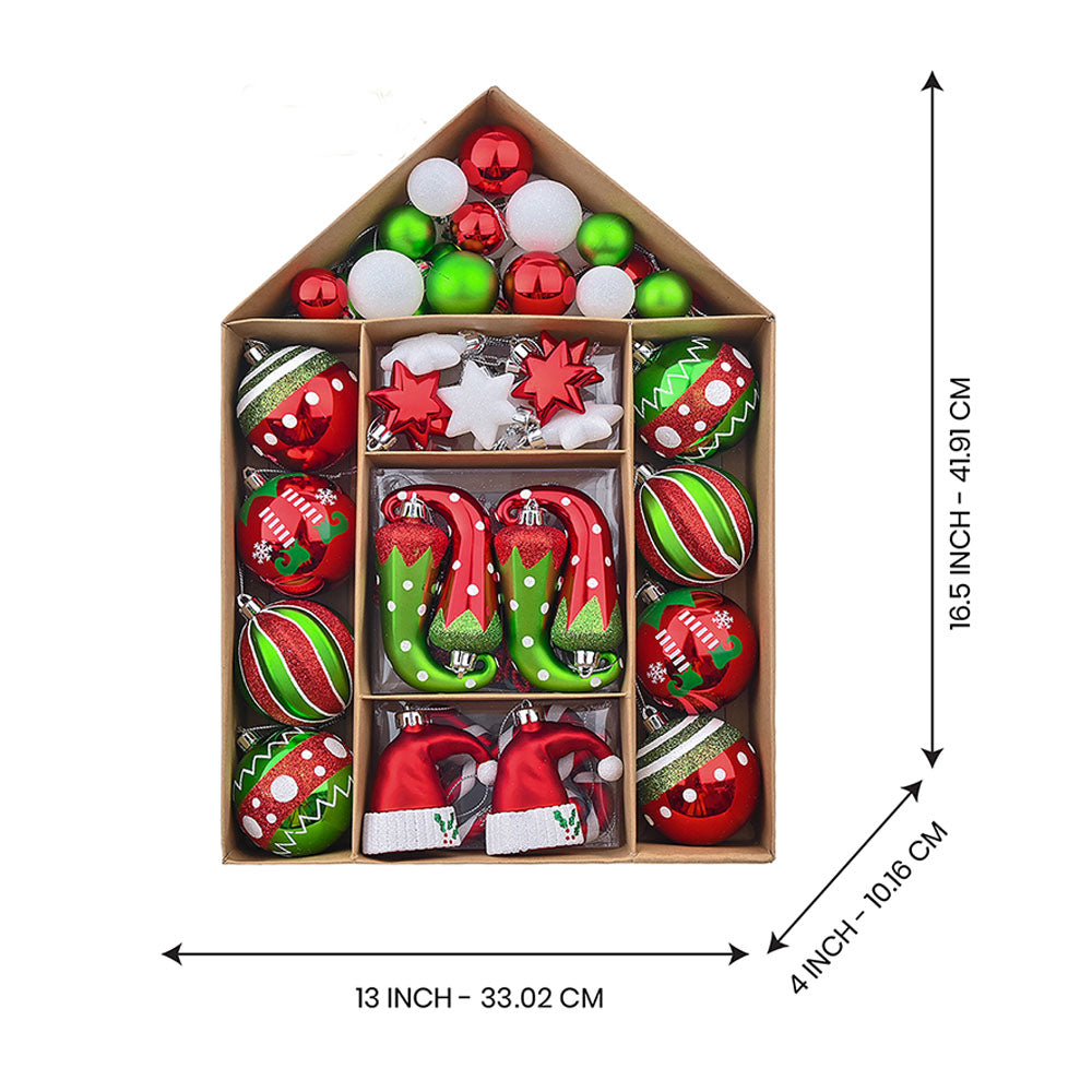 70 pcs Red & Green Elf Hat  themed Christmas Balls tree hanging, Xmas Decoration set.