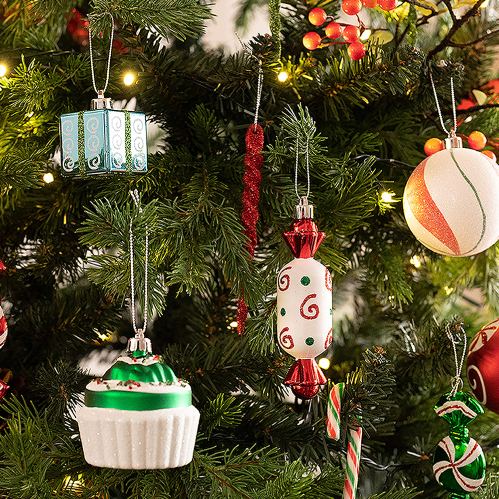 70 pcs Red ,Green, White chocolates, Cupcakes themed Christmas Balls tree hanging ,Xmas Decoration set.