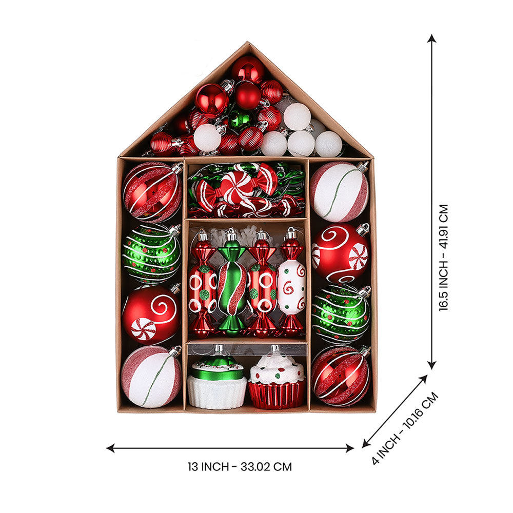 70 pcs Red ,Green, White chocolates, Cupcakes themed Christmas Balls tree hanging ,Xmas Decoration set.