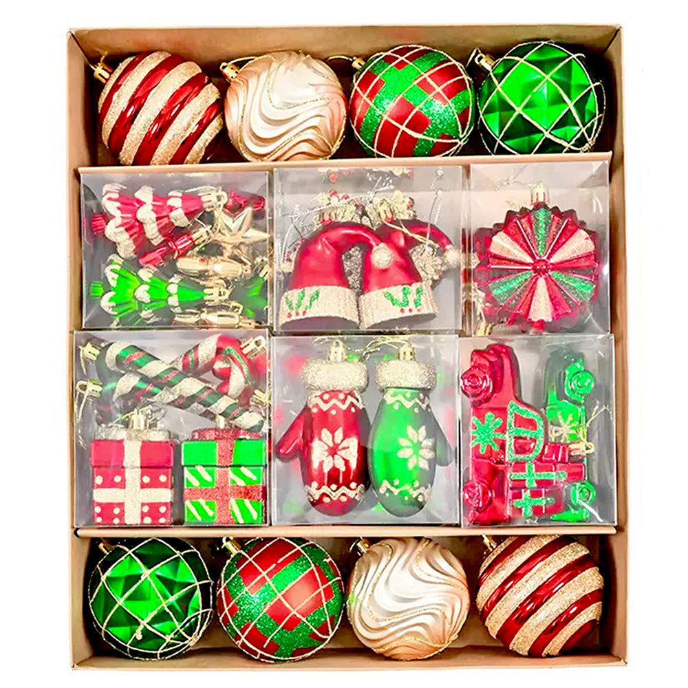 78pcs Green & Red Big size Mittens themed assorted Christmas Ball & xmas decoration set