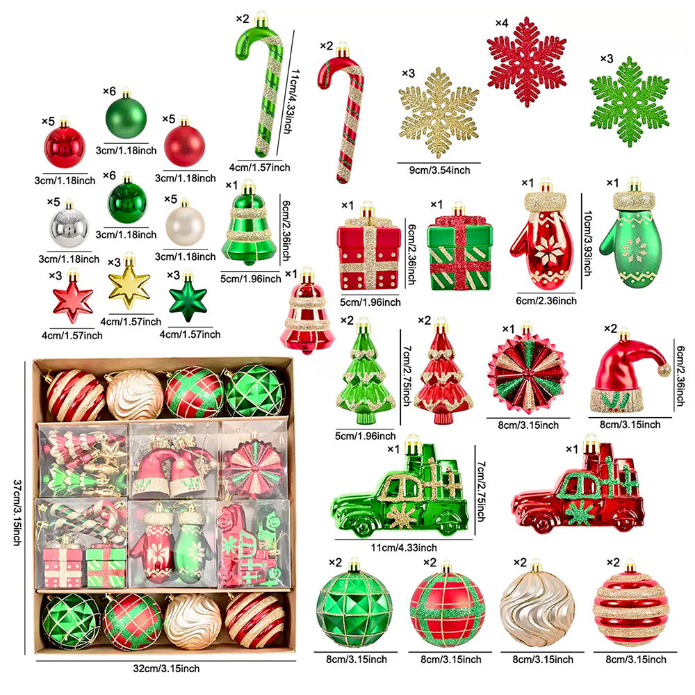 78pcs Green & Red Big size Mittens themed assorted Christmas Ball & xmas decoration set