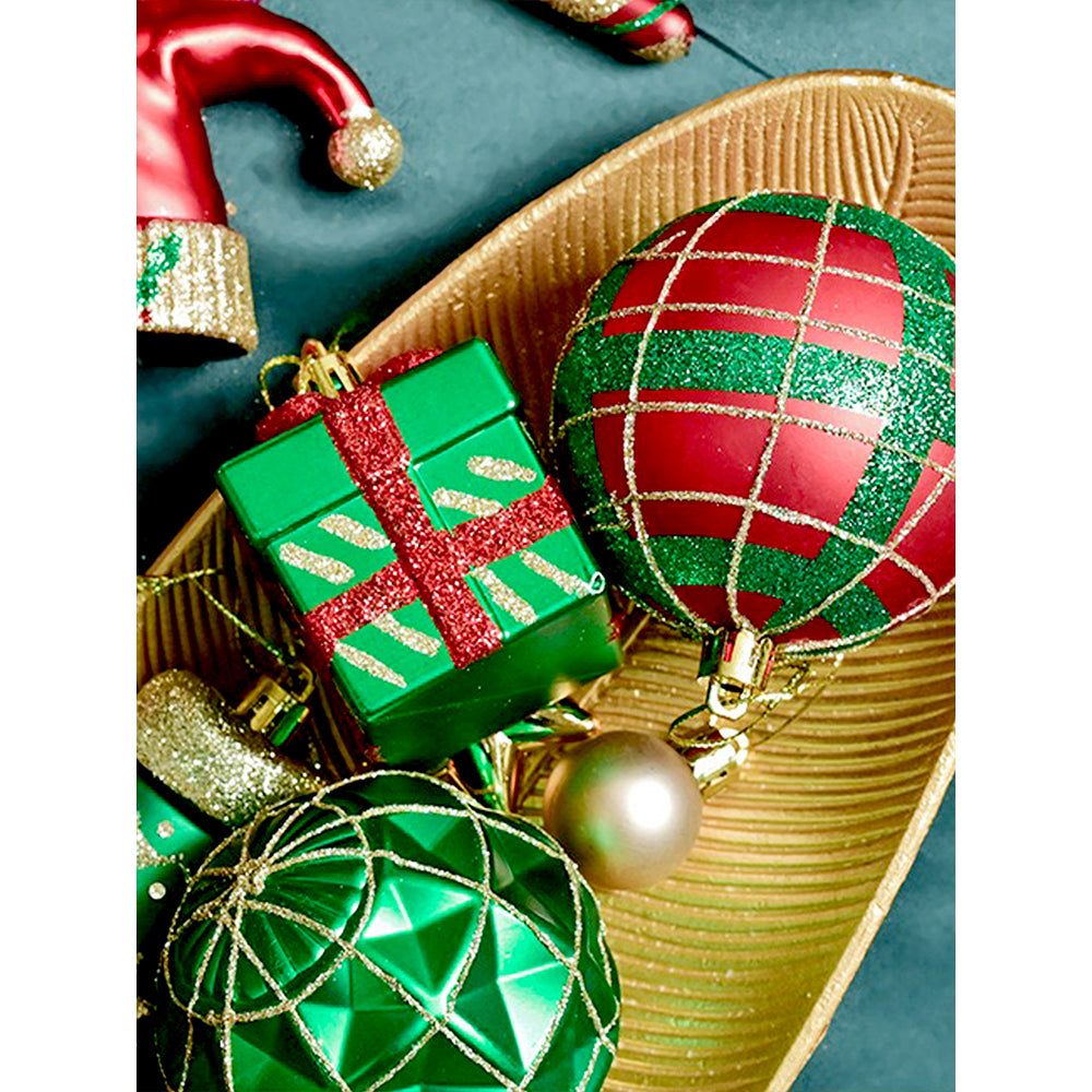 78pcs Green & Red Big size Mittens themed assorted Christmas Ball & xmas decoration set