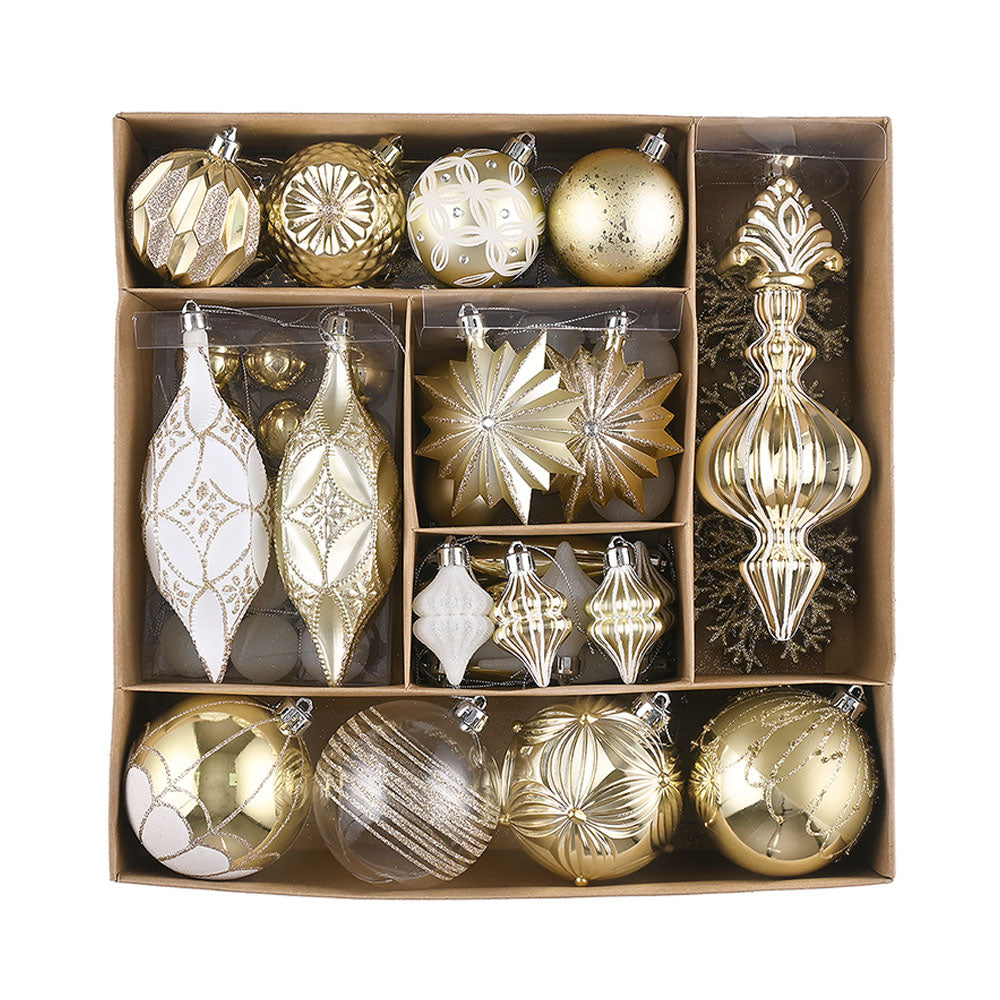80 pcs Classic Gold & White Chandelier themed Christmas Balls tree hanging, Xmas Decoration set.