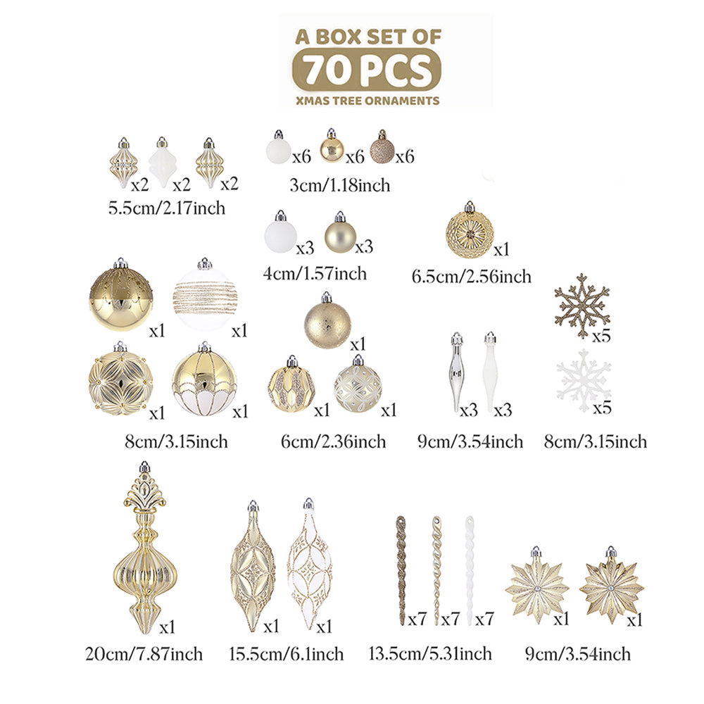 80 pcs Classic Gold & White Chandelier themed Christmas Balls tree hanging, Xmas Decoration set.