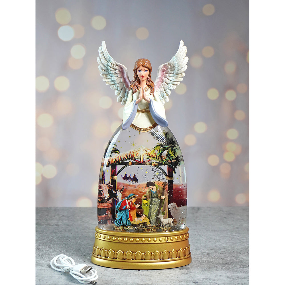 Glitter light Water, Divine Angel Musical Nativity Set for Christmas Table Décor