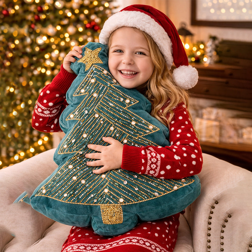 Velvet Beaded Christmas Tree shaped Christmas Pillow Home Décor