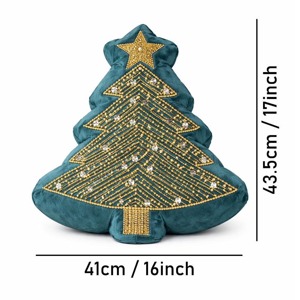 Velvet Beaded Christmas Tree shaped Christmas Pillow Home Décor