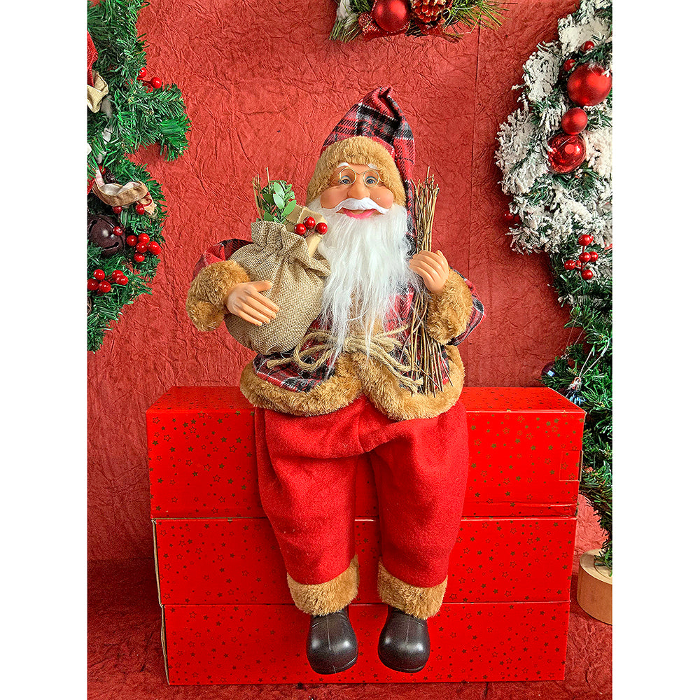 19 inches Premium Plaided checks sitting  Santa Christmas Décor