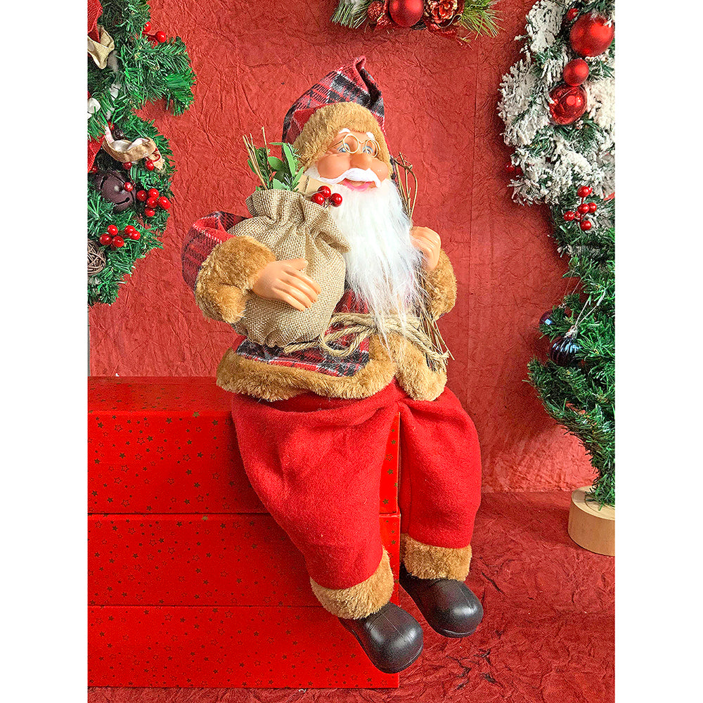 19 inches Premium Plaided checks sitting  Santa Christmas Décor