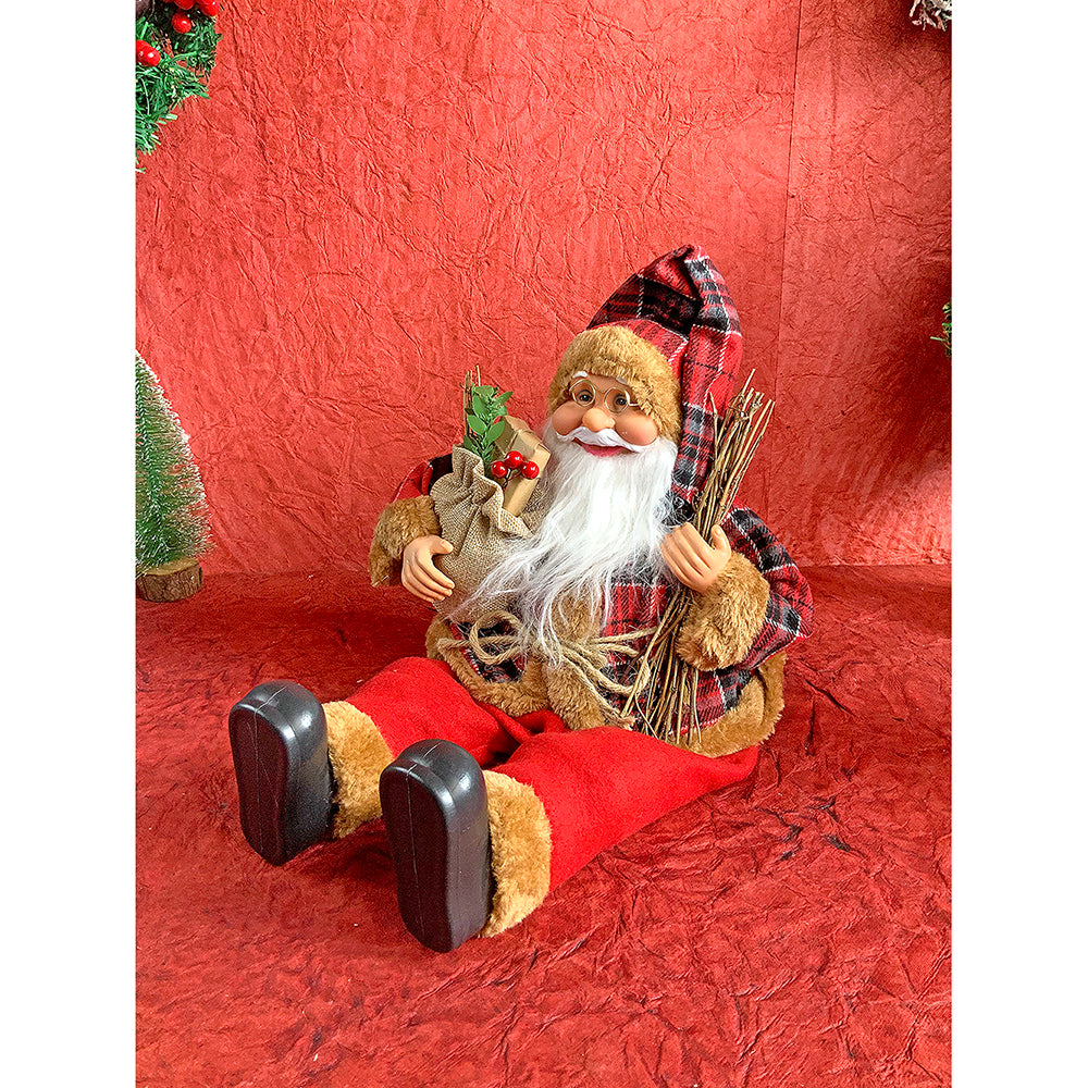 19 inches Premium Plaided checks sitting  Santa Christmas Décor