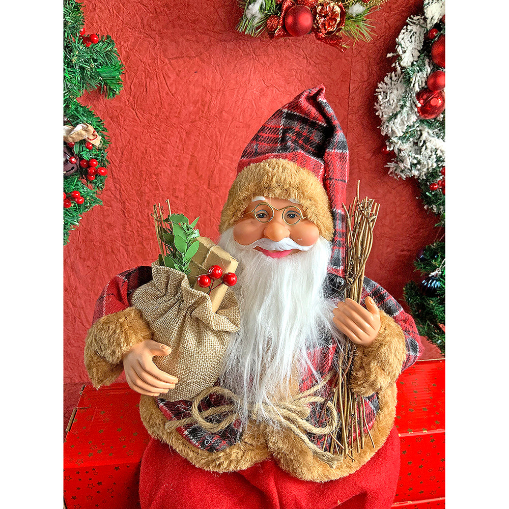 19 inches Premium Plaided checks sitting  Santa Christmas Décor