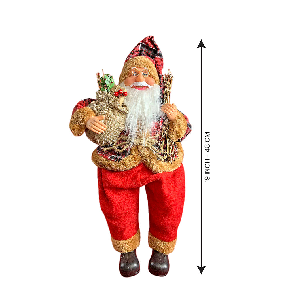 19 inches Premium Plaided checks sitting  Santa Christmas Décor
