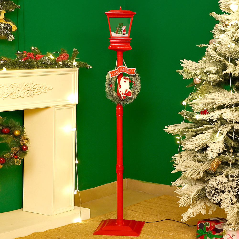 4.8 feet Santa with Tree & Deer Snowfall Lamp Post Christmas Decor